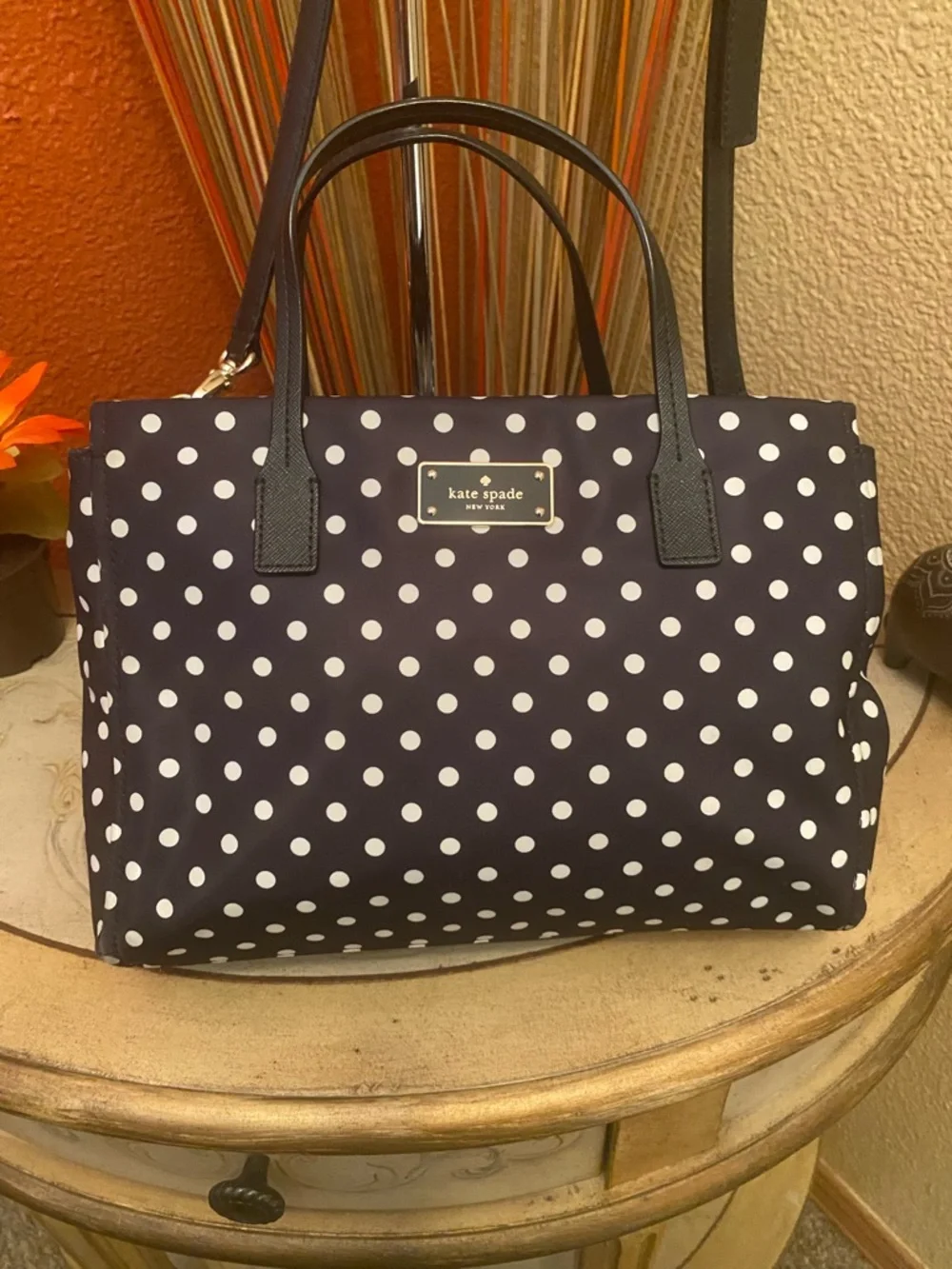 Kate Spade ♠️- EUC-Black/Blue/White Polka Dot Small Loden Blake Avenue Nylon Bag